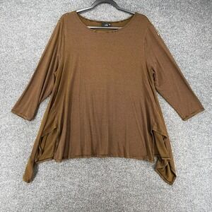 Lisa Bayne Top Womens XL Tunic Striped Asymmetrical Hippie Lagenlook Casual Boho